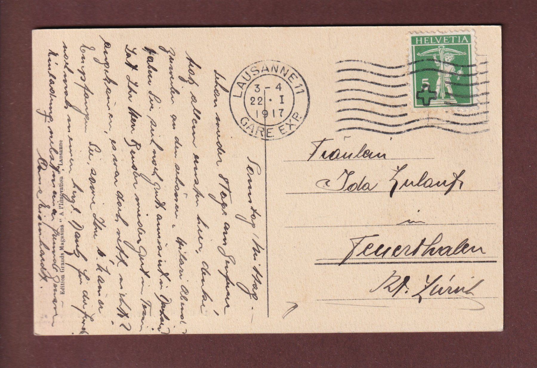 Ansichtskarten: LAUSANNE - Banque Cantonale Vaudoise - 1917 – Gebraucht aus Pully von nicecards 1