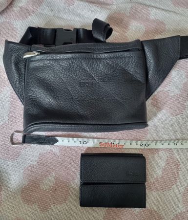Sac banane en cuir véritable BREE et porte-monnaie noir