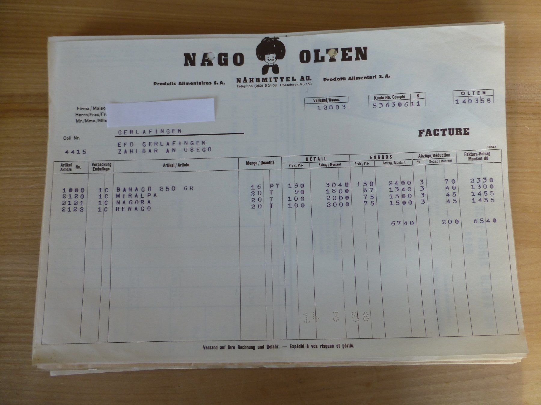 Poster & Bilder: Olten, NAGO Nährmittel AG 1958 – Gebraucht aus Bettlach von 1saurer