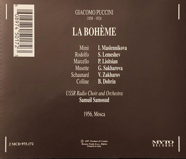 CD: Puccini - La Bohème (1956, Samosud) – Usato da Grüningen venduto da azulamarillo 1