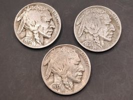 3x 5 Cent "Buffalo Nickel" (1935-d/1936/1937)