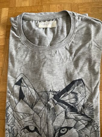 T-Shirt Pier One grau mit Wolfmotiv guter Zustand