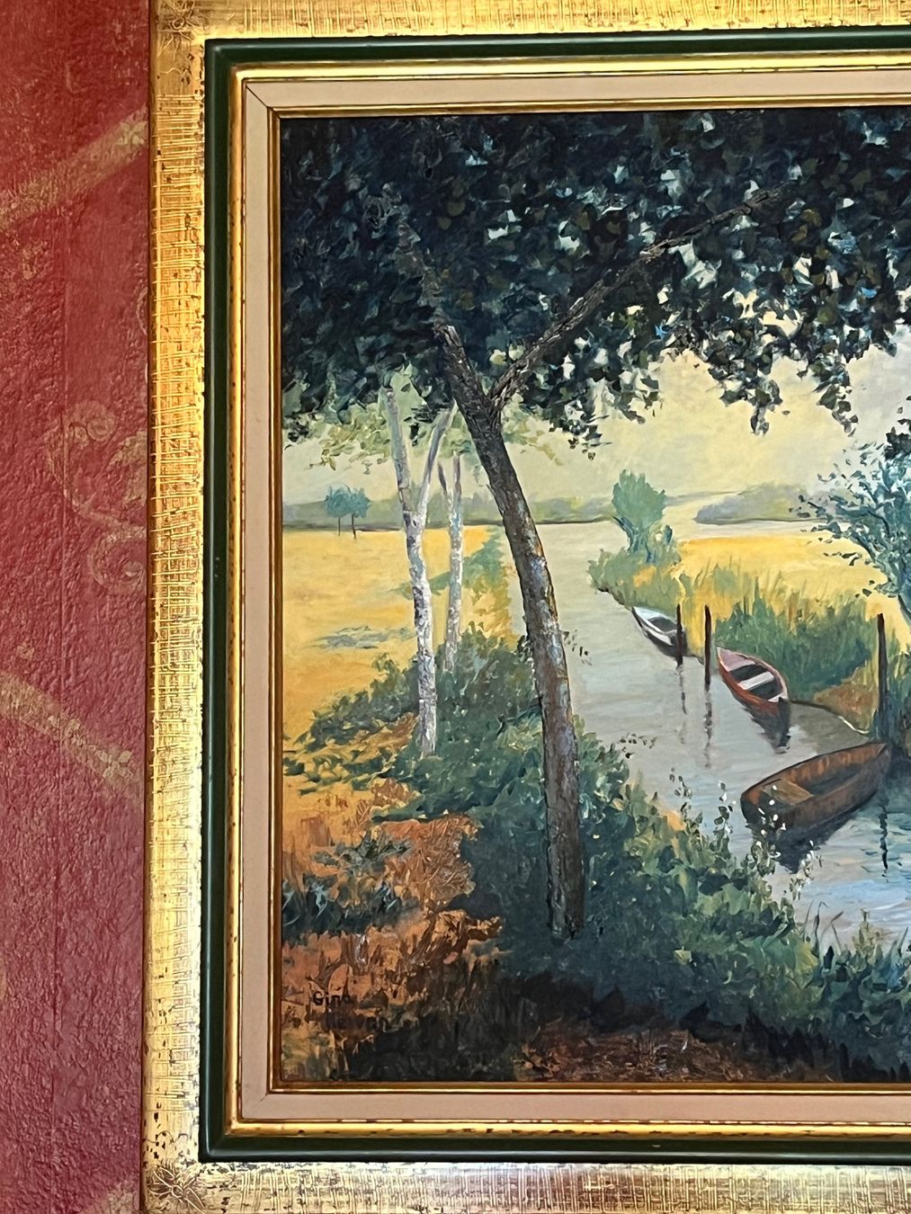 Gemälde: Tableau Paysage Rivière Bateaux GINA KARVAN – Gebraucht aus GENEVE von hehakasapa 2