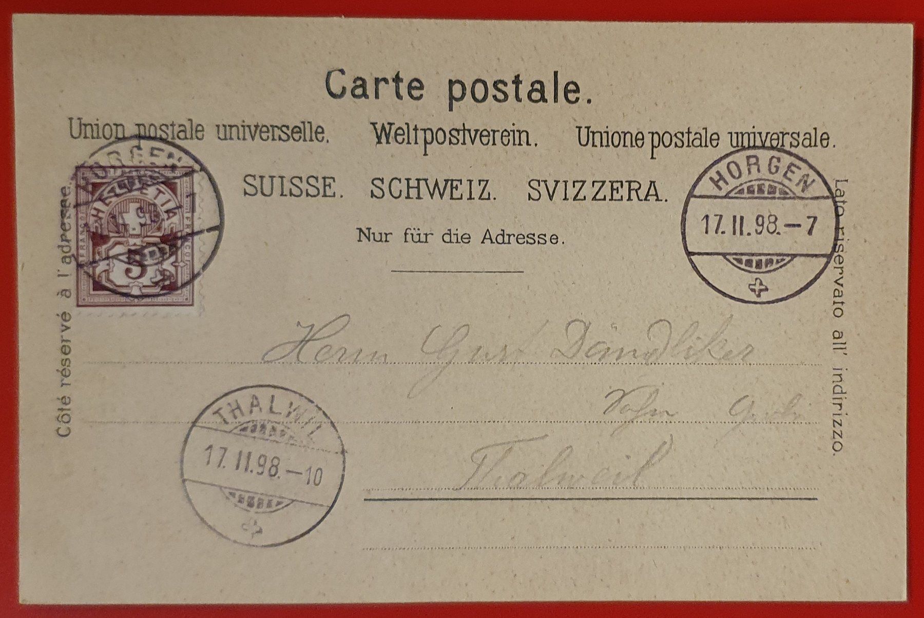 Ansichtskarten: Gruss aus Horgen 1898 – Gebraucht aus Kreuzlingen von Rschweiz1 1