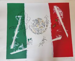 Fussball WM Druck Mexiko mit Künstlerunterschrift