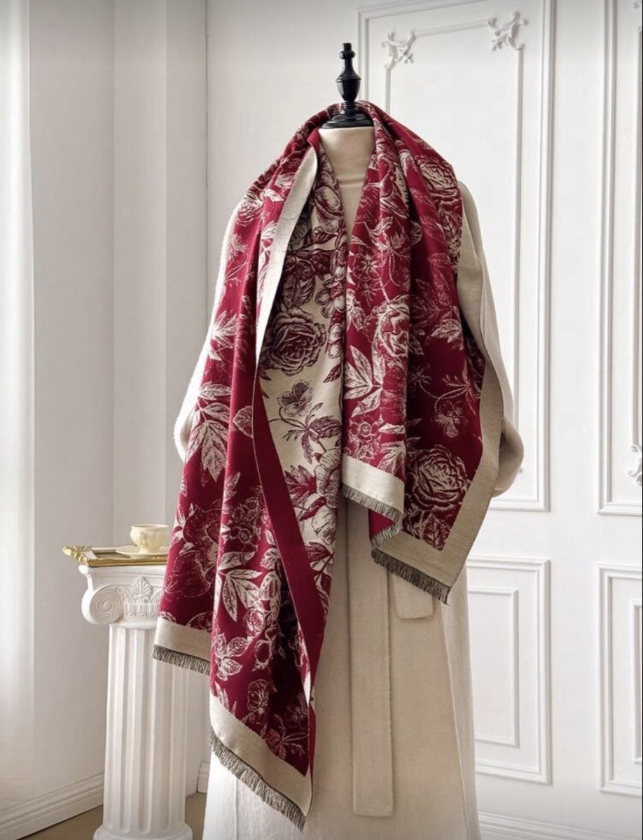Foulard & Sciarpe: Halstuch/Schal aus Wolle, Rot mit Blumenmuster – Nuovo (secondo la descrizione) da Hausen AG venduto da cele01 2