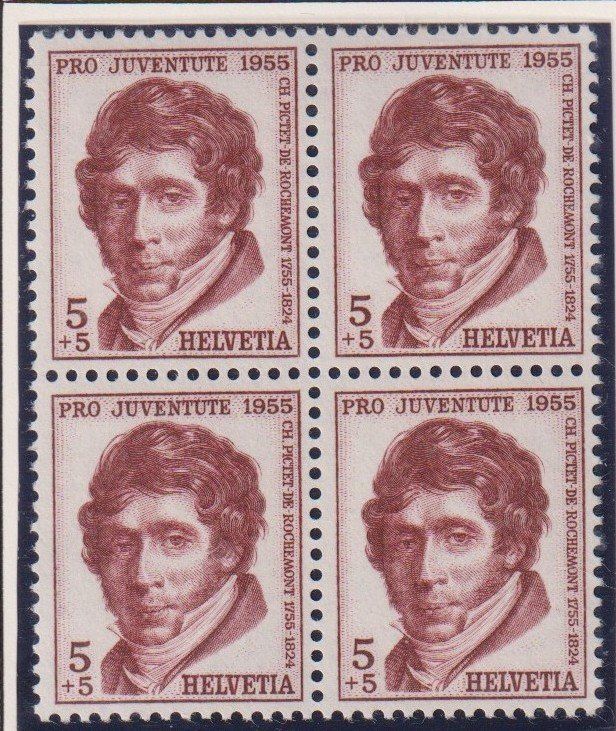 Tutti i francobolli: PJ 1955 5 Rp.4er Block ** – Usato da Samnaun-Compatsch venduto da Muckimu