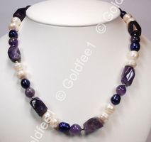 Amethyst und Süsswasser Zucht-Perlen ca. 48cm