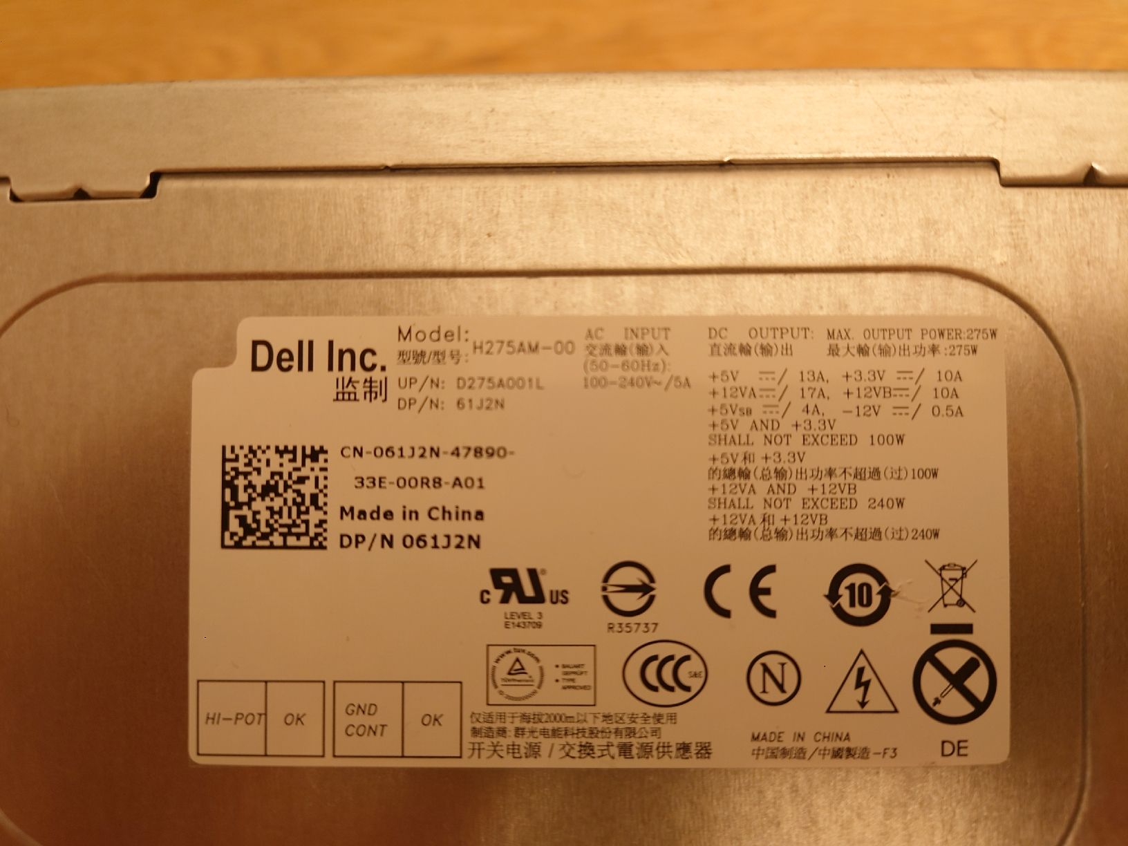 Dell Custodie: Dell H275AM-00 Netzteil - 275W – Usato da Zürich venduto da Almohammed 2