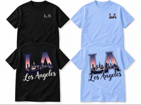 T-Shirt Set Los Angeles Motiv schwarz hellblau neu