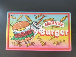 Metallschild mit Kleiderhaken American Burger