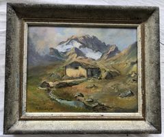 E. Zollinger – Gemälde – Öl auf Leinwand – Alpine Berghütte