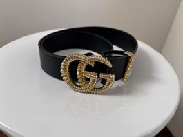 Gucci Ledergürtel schwarz Duoble GG  80/32