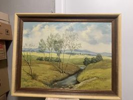 Ölgemälde P. Alder Landschaft 1944 mit Holzrahmen