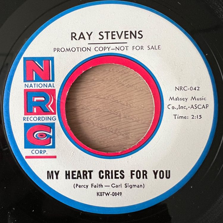 Ray Stevens - My Heart Cries For You / US Promo 1959 - R'n'R | Kaufen ...