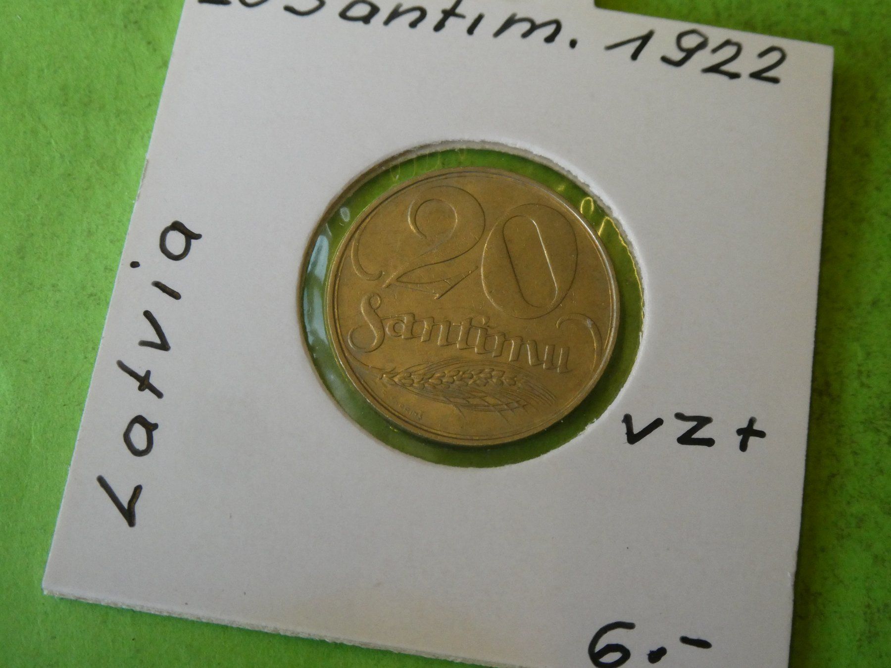 Alle Münzen: Lettland 1922, 20 Santimu – Gebraucht aus Hinterforst von Rohusri