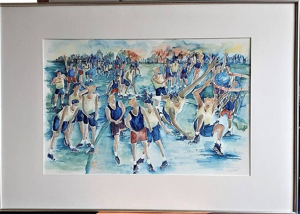Dipinti: AQUARELL "SPORT MEETING" KORBBALL – Usato da Kloten venduto da aquabaer