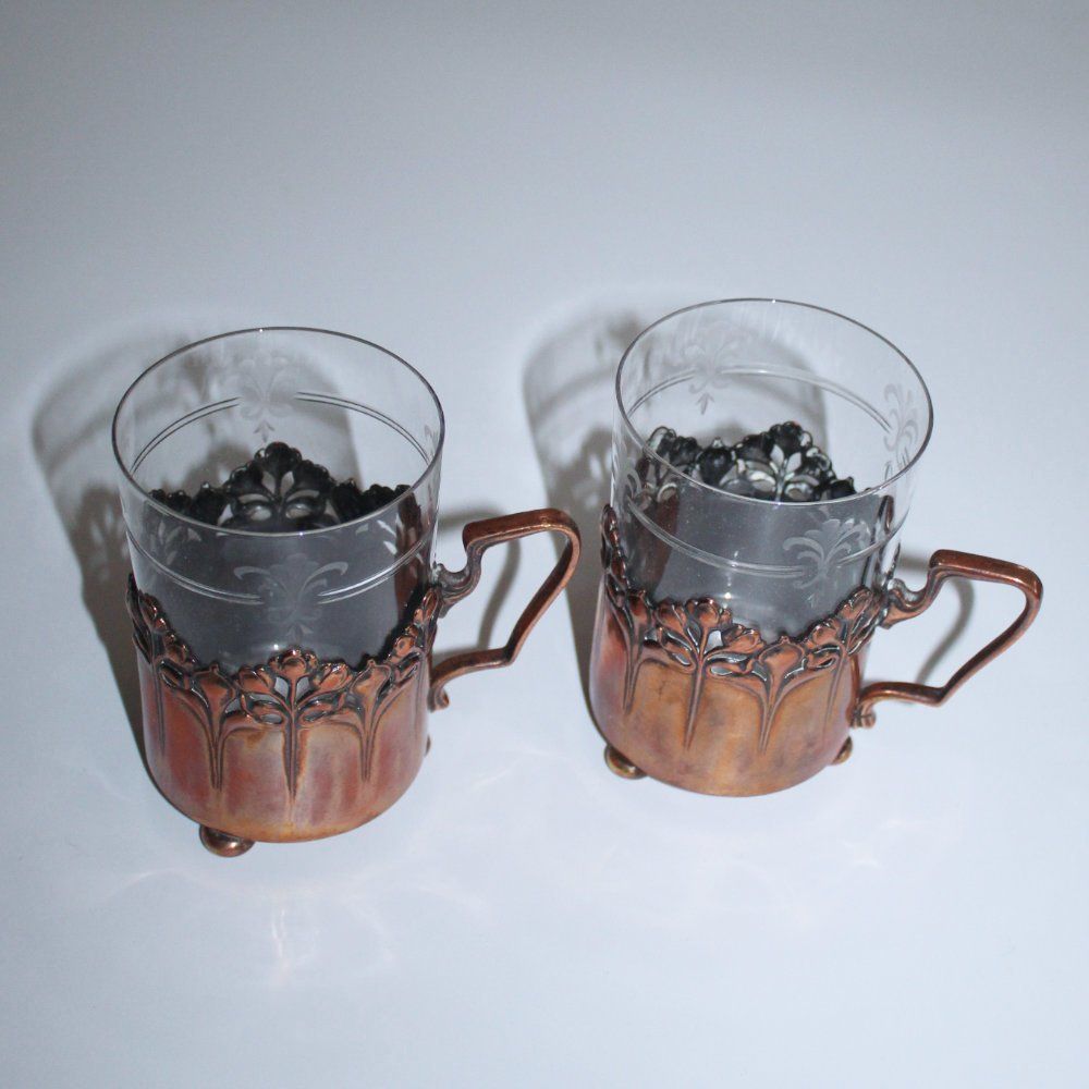 WMF Tasses: Teeglashalter Kupfer Jugendstil WMF mit Glaseinsatz – D'occasion à Weggis par Mylemontree