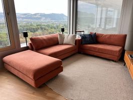 Modul-Sofa mit Hocker Koralle Stoff, waschbar, 2 Bezüge