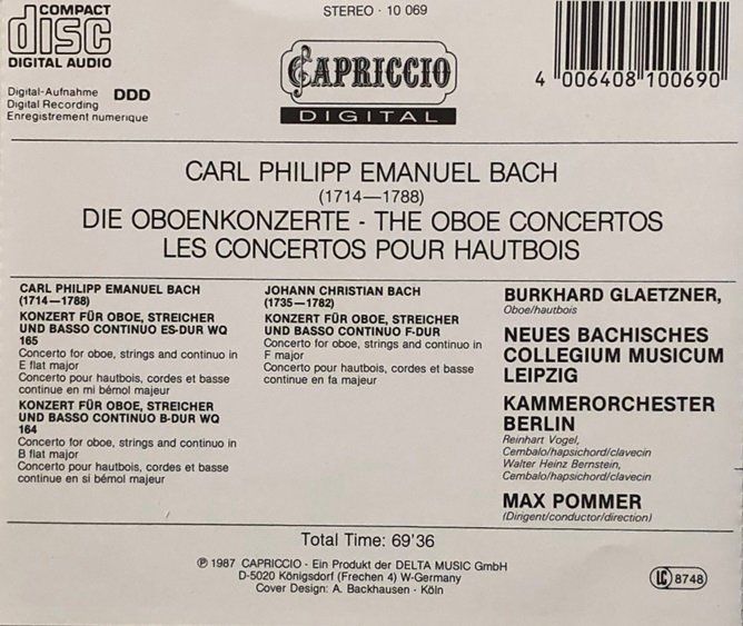 CDs: C.P.E. Bach - Oboenkonzerte (Burkhard Glaetzner) – Gebraucht aus Grüningen von azulamarillo 1