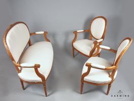 Sitzgruppe, Louis XVI - Sofa und zwei Armlehnsessel