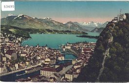 Luzern - Gütschbahn und Schloss-Hotel - Litho