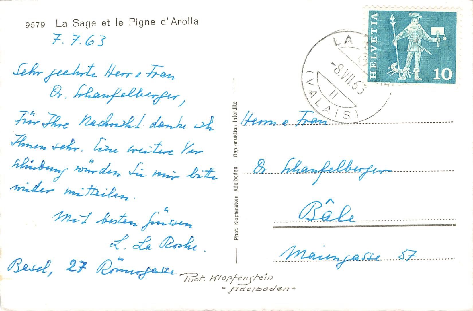 Cartoline postali: La sage et le pigne arolla – Usato da Biasca venduto da Blenio71 1