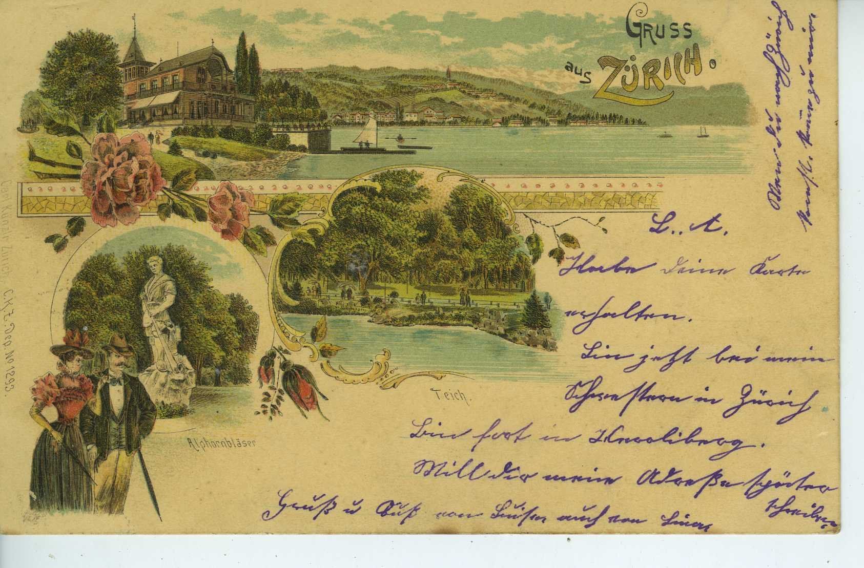 Ansichtskarten: Zürich - Lithokarte 1901 – Gebraucht aus Schleitheim von Pmschlaate