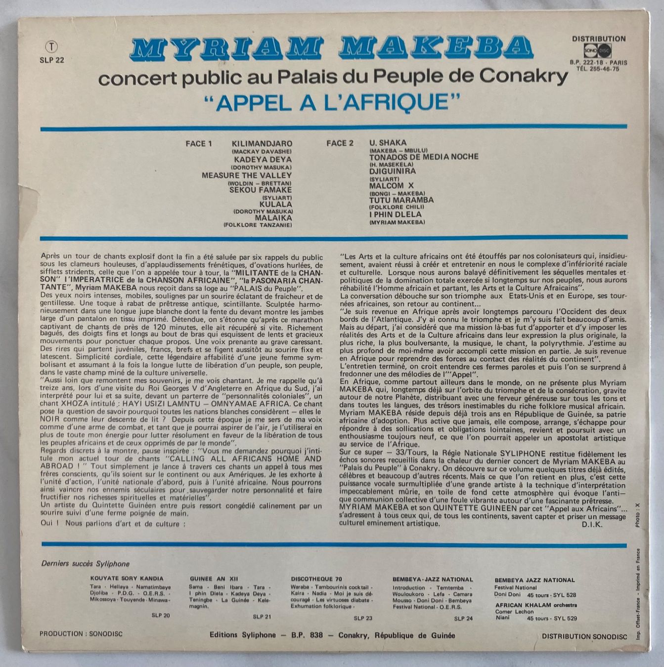 Dischi in vinile: MYRIAM MAKEBA - APPEL A L'AFRIQUE – Usato da Poliez-Pittet venduto da Newtown-Records 1