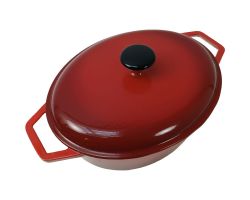 Bräter aus Gusseisen oval rot