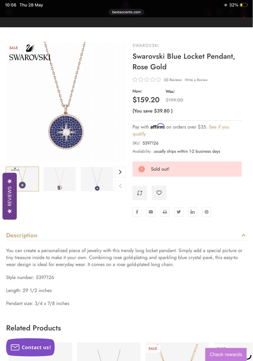 Swarovski Catenine: Swarovski Kette Locket blau Roségold – Usato da Wünnewil venduto da jani.ch 6