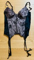Korsage mit Spitze rosa/schwarz mit Strapsbänder