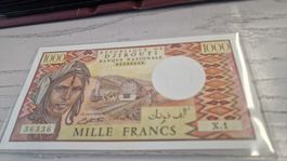 1000 Franken Djibouti Banknote 1977, Sammlerstueck Sommer