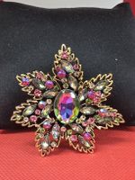 Brosche Blumenform goldfarben mit bunten Steinen neu