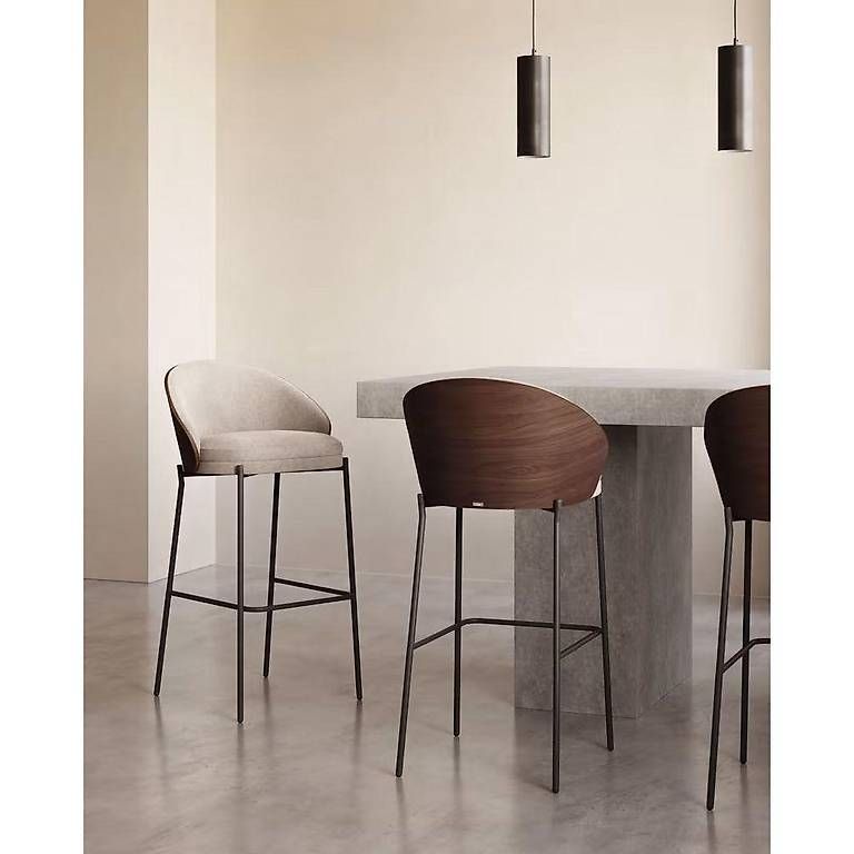 Kave Home Sgabelli: Kave Home Barhocker Eamy Stoff hellbraun Nussbaumfinish SH77 – Nuovo (secondo la descrizione) da Zollikofen venduto da uniqueroom 7