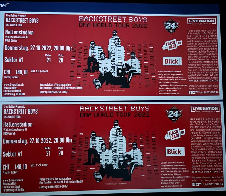 2x Backstreet Boys Ticket | Kaufen auf Ricardo
