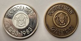 700 ANS DE LA VILLE DE PORRENTRUY 2 PCES ARGENT ET BRONZE