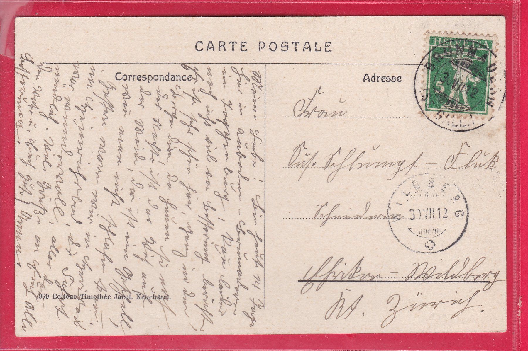Ansichtskarten: HERISAU, 30.7.1912 – Gebraucht aus Oberrieden von Gebirgsstelze 1