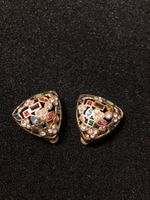 Ohrclips Dreieck Goldfarben mit bunten Steinen Vintage