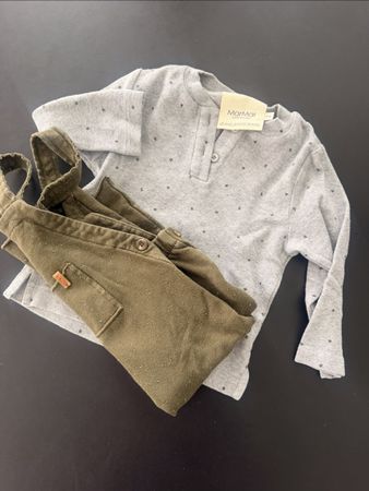 Set Kinder Kleidung MarMar und Latzhose Nixnut grün grau