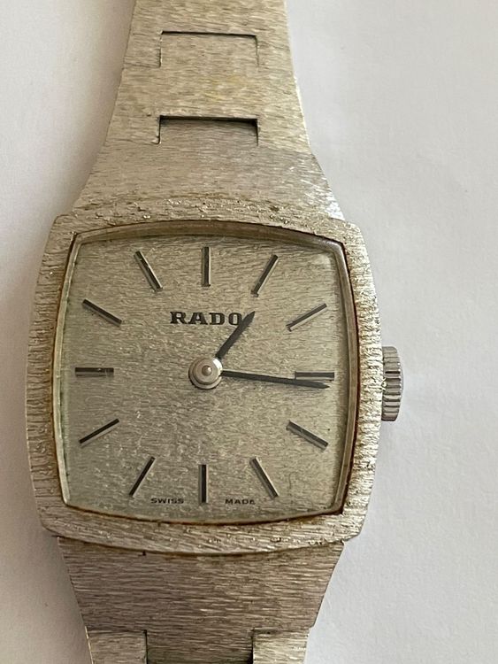 Montre Bracelet Mécanique Ancienne Butex Femme - Boîtier Et Bracelet Acier Argenté, Cadran Bleu, Occasion En Très Bon état