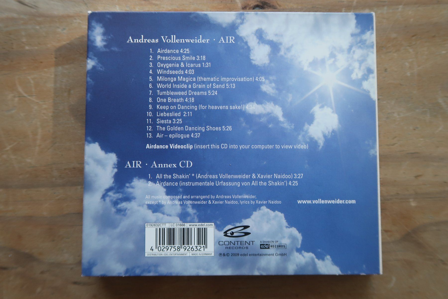 CD: ANDREAS VOLLENWEIDER - AIR - 2x CD – Usato da Basel venduto da Patiscat 1