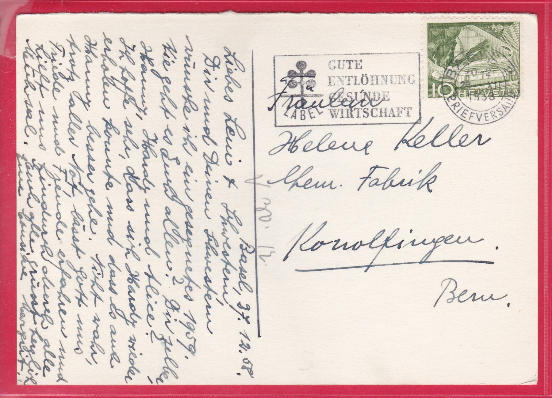 Cartoline postali: ALT-BASEL, AUGUSTINER BRUNNEN, 23.12.1958 – Usato da Oberrieden venduto da Gebirgsstelze 1