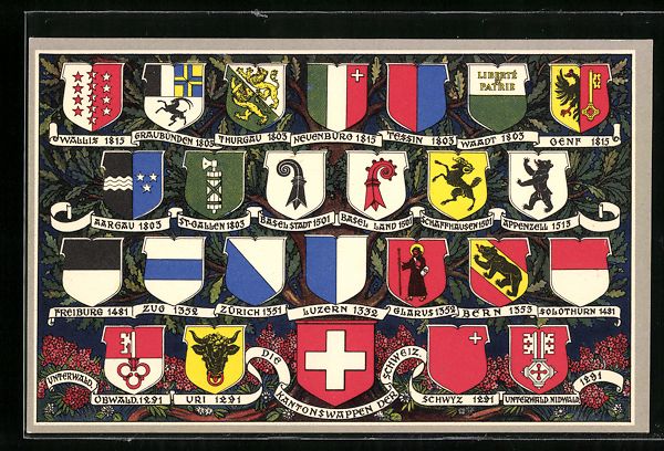 Cartoline postali: AK Schweiz, die Kantonswappen, Stammbaum – Usato da Berlin venduto da bartko-reher