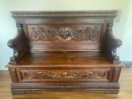 Antike Truhenbank, Sitzbank, Kirchenbank | BxHxT 157x114x50