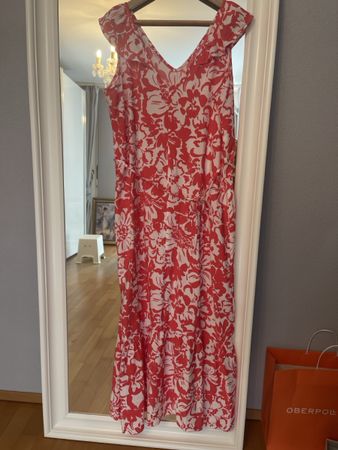 Kleid Sommerkleid Blumenmuster Rot Weiss Grösse 40