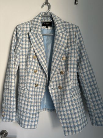 Trendiger Frühling Tweed-Blazer, hellblau kariert, Gr. 38