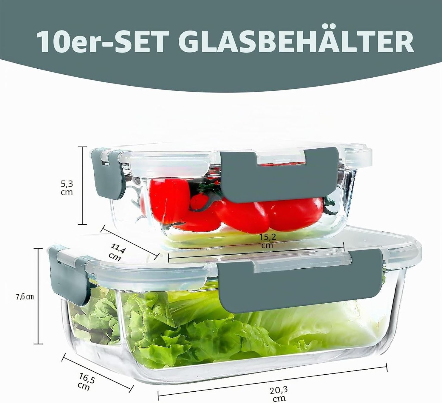 Contenitori & Simili: Glasbehälter 10er Set luftdicht stapelbar mit Deckel Grau – Nuovo e nell'imballaggio originale da Neuhausen venduto da r39_n7bh 2