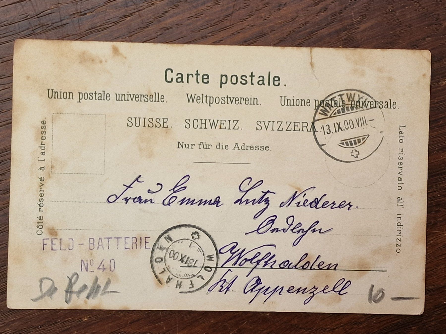 Tutti i francobolli: CH Lithographie WATTWYL 13.9.1900 mit Feldpoststempel – Usato da Aesch LU venduto da briefmarken.uray 3