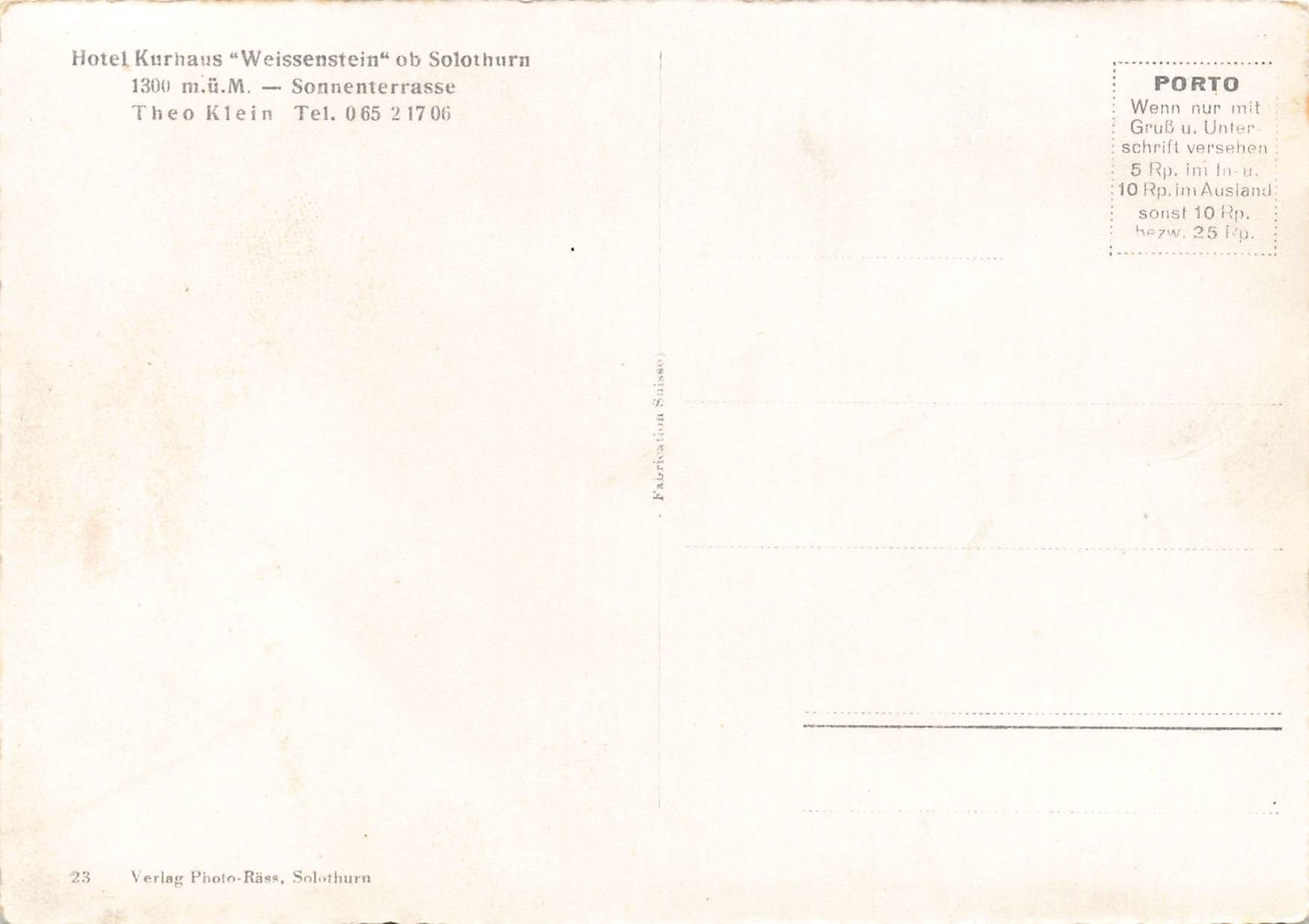 Cartoline postali: Hotel weissenstein ob Solothurn G – Usato da Biasca venduto da Blenio71 1
